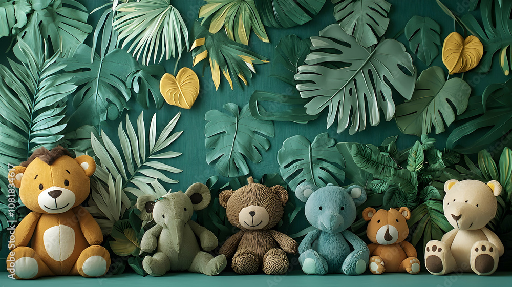 Jungle Themed Plush Toy Photography Backgroud Jungle Themed Plush Toy Photography Backgroud