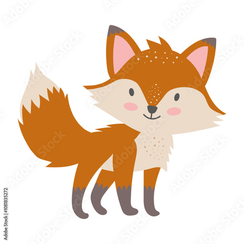 Cute fox character. Forest animal isolated on white background.