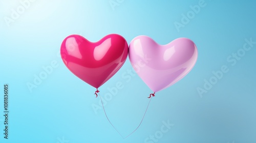 AI generated image of colourful love heart balloons on plain banner copyspace background, valentine greeting card design