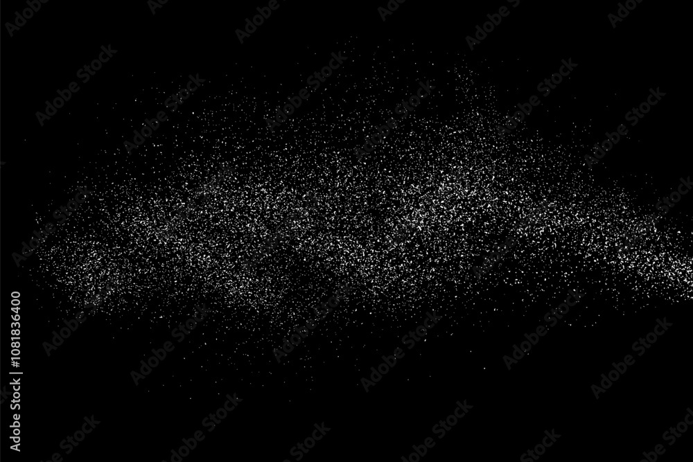 Obraz premium Star space. Distressed white grainy texture. Dust overlay textured. Grain noise particles. Snow effects. Black background. Vector illustration, EPS 10. 