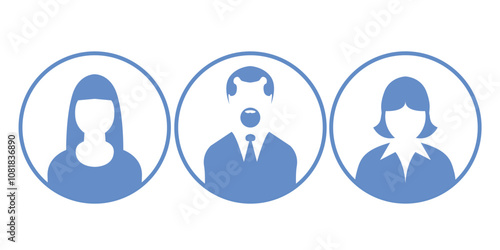 Three user icons in oval frames representing male, female, and customer support profiles.