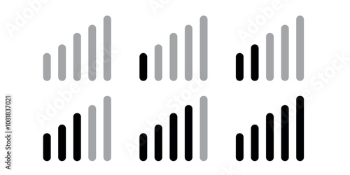Four variations of cellular signal strength icons from weak to full signal representation.