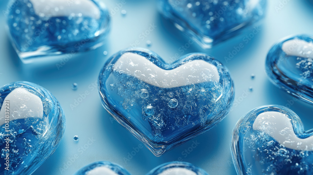 3d blue glossy hearts on azure background, wallpaper, valentines day, heart shaped figures, love, romance, pattern 3d blue glossy hearts on azure background, wallpaper, valentines day, heart shaped figures, love, romance, pattern