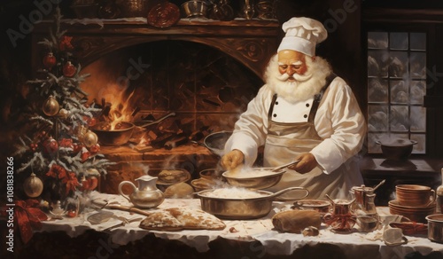 Santa Baking in Cozy Christmas Kitchen