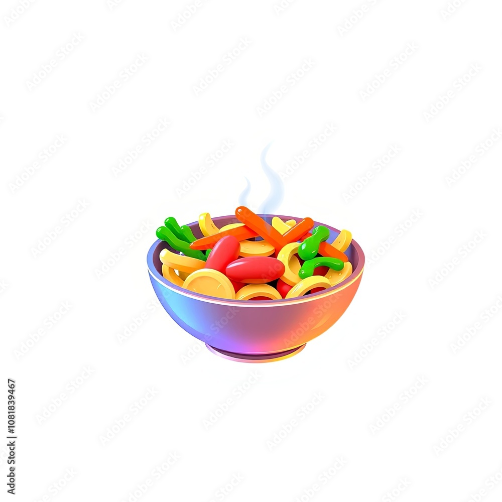 3D Vegetable Stir-fry Graphic with Glitch Effects and Iridescent Aesthetic on White Background 3D Vegetable Stir-fry Graphic with Glitch Effects and Iridescent Aesthetic on White Background