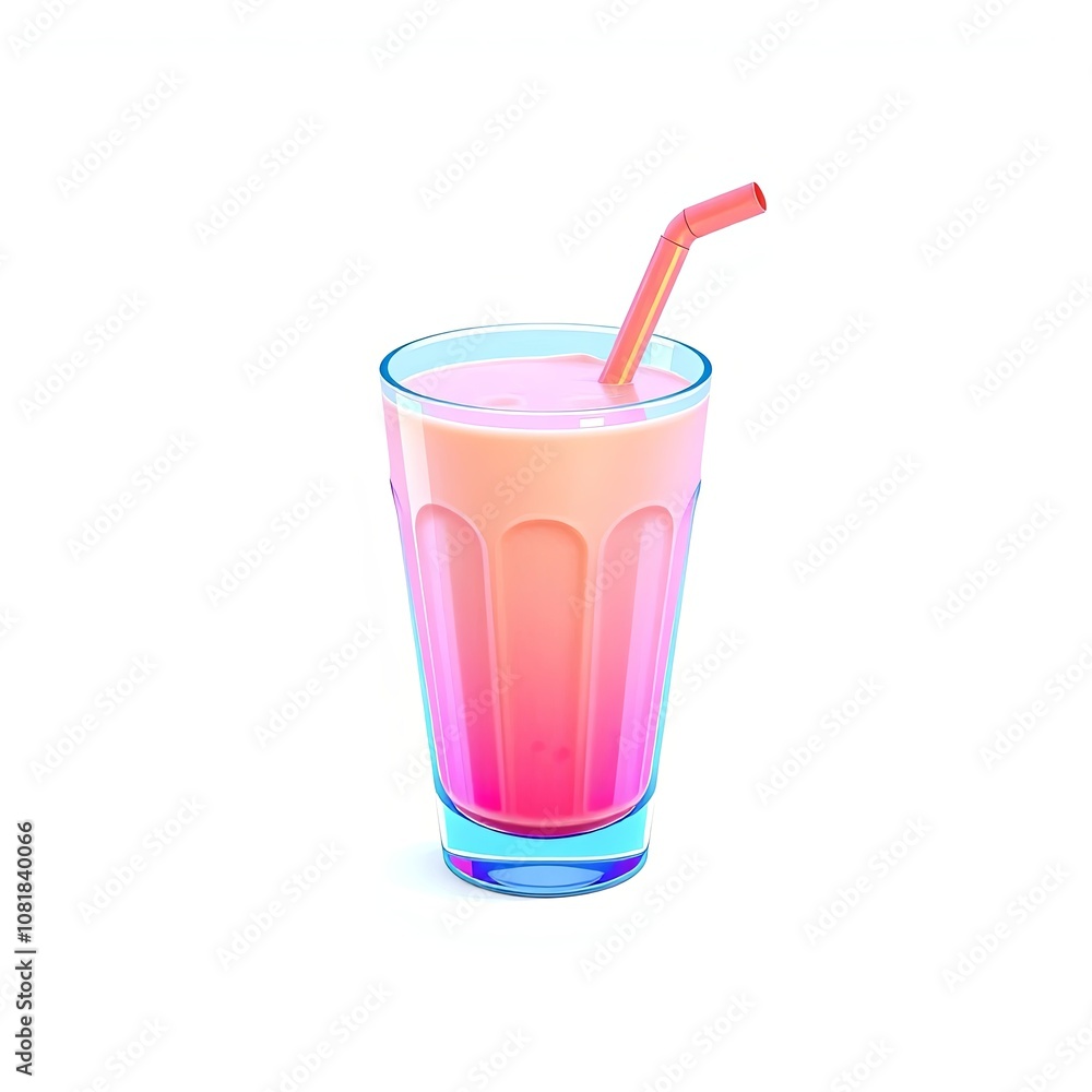 3D Vegan Smoothie Graphic with Iridescent Glitch Effect on White Background 3D Vegan Smoothie Graphic with Iridescent Glitch Effect on White Background