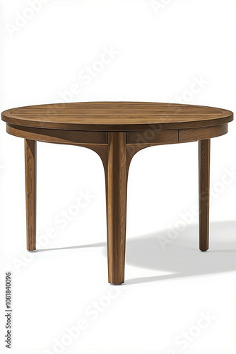 A round wooden table with a white background