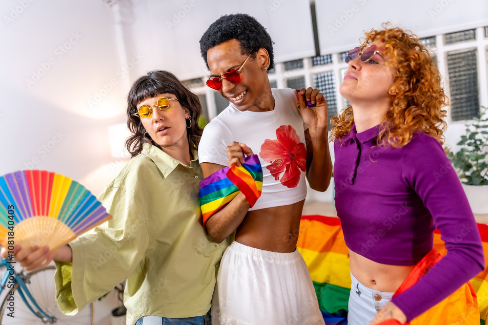 Obraz premium Lgbt students partying at home celebrating pride