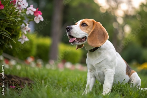 Charming Beagle in White and Tan Posing Outdoors in Natural Light, Captivating Composition Using the Rule of Thirds for Stunning Pet Photography