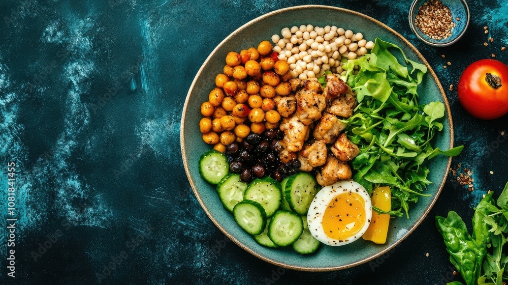 plate of food with lean proteins, whole grains, colorful vegetables plate of food with lean proteins, whole grains, colorful vegetables