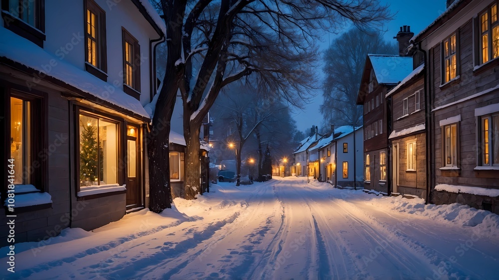 Serene Winter Village at Twilight Serene Winter Village at Twilight