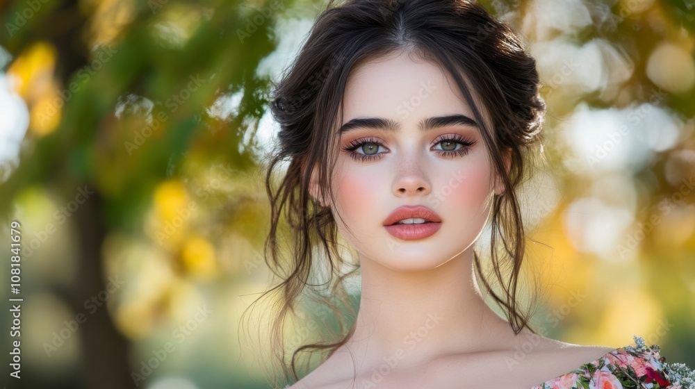 Radiant Model with Simple Makeup in Natural Setting Radiant Model with Simple Makeup in Natural Setting