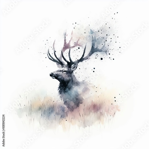 Watercolor Elk The elk's antlers dissolve into delicate watercol photo