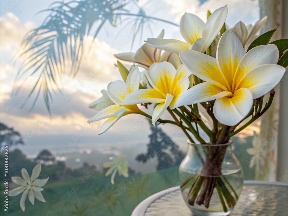 Close-Up Double Exposure of a White and Yellow Flower in a Vase, Blending Nature with Artistic Elements, Capturing Beauty and Serenity in Floral Arrangement Close-Up Double Exposure of a White and Yellow Flower in a Vase, Blending Nature with Artistic Elements, Capturing Beauty and Serenity in Floral Arrangement