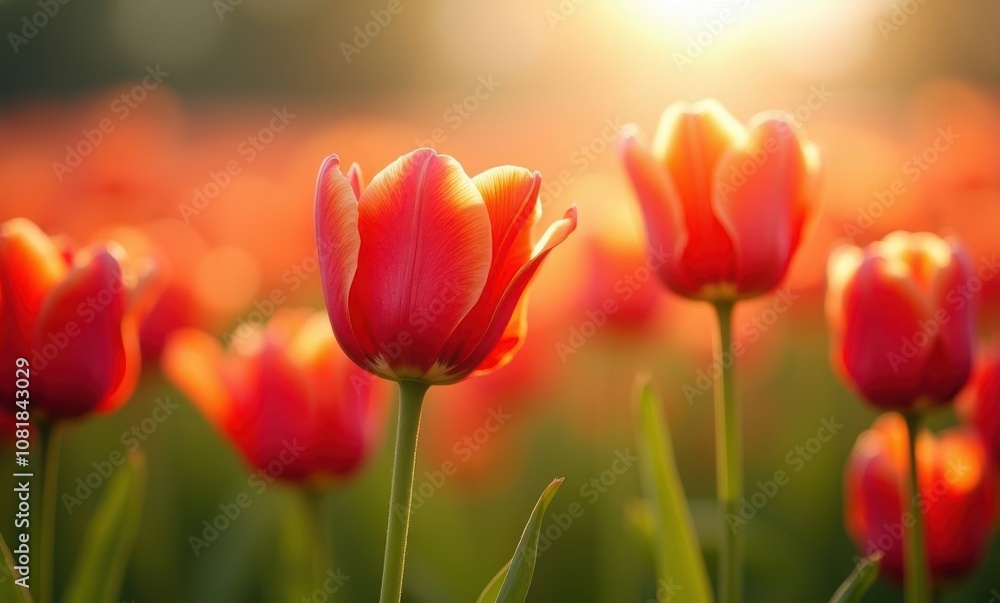 Vibrant red tulips in sunlight Vibrant red tulips in sunlight