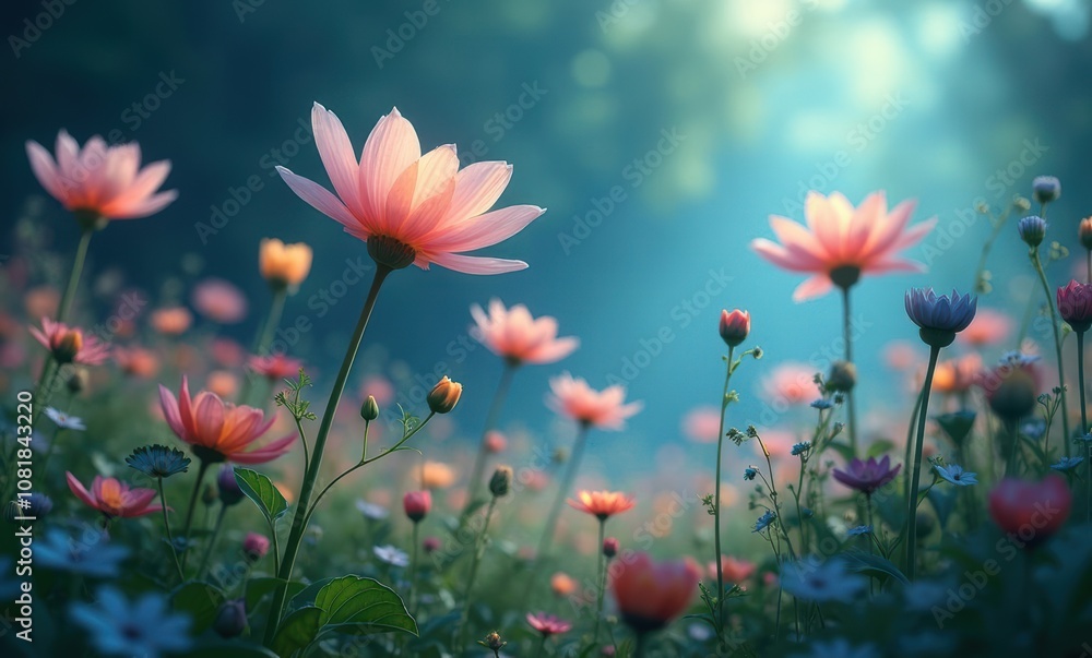 Beautiful blooming flowers in serene garden Beautiful blooming flowers in serene garden