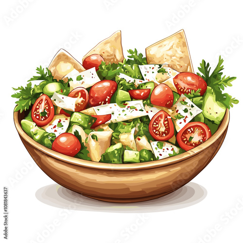 Traditional Fattoush Salad with Fresh Vegetables and Crispy Pita