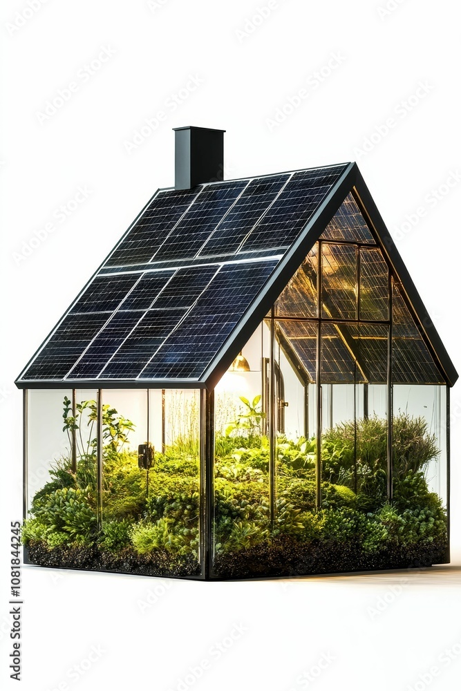 Solar-powered greenhouse with plants inside. Solar-powered greenhouse with plants inside.