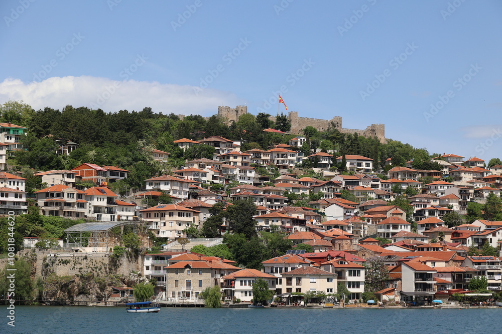 View of the city of Ohrid with the fortress in the background, North Macedonia View of the city of Ohrid with the fortress in the background, North Macedonia