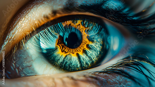 Close Up of a Human Eye with Blue and Yellow Iris - Macro Photography