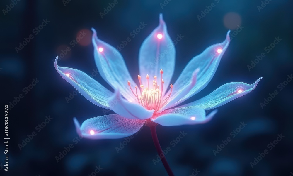 Glowing blue lotus flower at night Glowing blue lotus flower at night