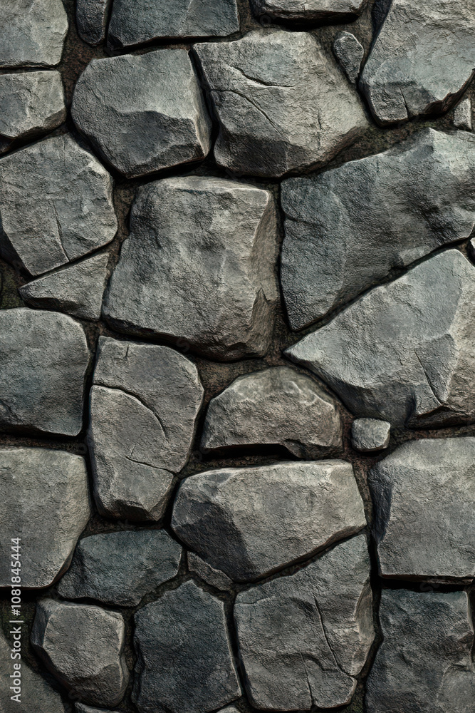 Rough stone wall texture with irregular shapes and dark tones, creating natural and rugged appearance. Ideal for backgrounds or architectural designs Rough stone wall texture with irregular shapes and dark tones, creating natural and rugged appearance. Ideal for backgrounds or architectural designs