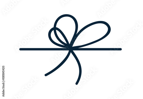 Knot, decorative string bow. Thin cord, ribbon tied in loops for gift box, ho...