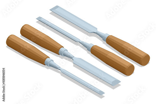 Isometric Chisel. It is a hand tool for woodworking, carving, or creating recesses. Chisel as joiner tool
