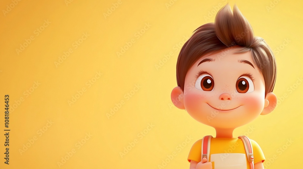 Cute cartoon boy with a happy expression, looking to the left. Cute cartoon boy with a happy expression, looking to the left.
