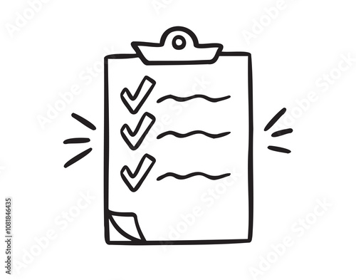 Clipboard doodle icon. Outline clipboard hand drawn design template with style cartoon isolated