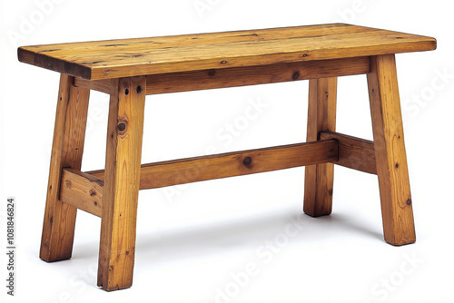 A wooden bench sitting on top of a white background