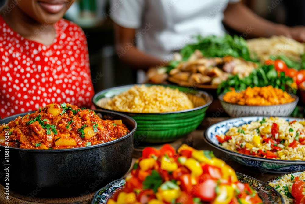 An Inviting Kitchen Scene Where A Muslim Woman Is Preparing A Festive Meal, With Spices, Fresh Herbs, And Ingredients Visible, Showcasing The Richness Of Her Culinary Traditions An Inviting Kitchen Scene Where A Muslim Woman Is Preparing A Festive Meal, With Spices, Fresh Herbs, And Ingredients Visible, Showcasing The Richness Of Her Culinary Traditions