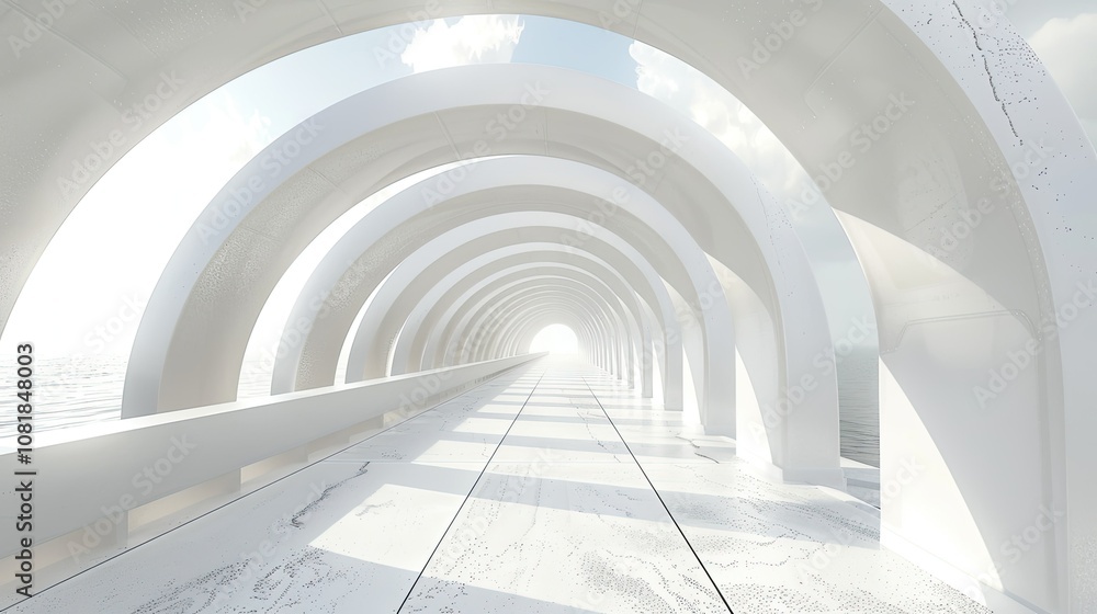 Perspective view of a modern bridge with sleek lines Perspective view of a modern bridge with sleek lines