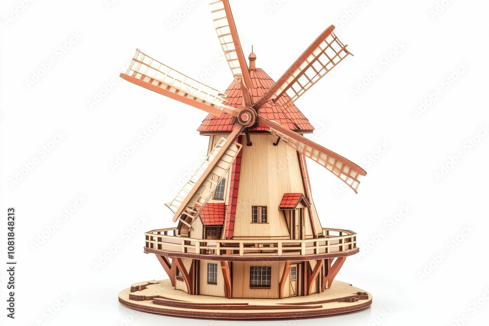 Obraz premium Wooden model of a Dutch windmill.