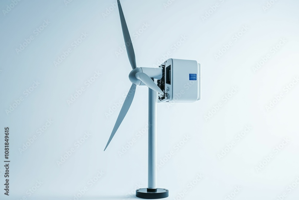 Small white wind turbine on white background. Small white wind turbine on white background.