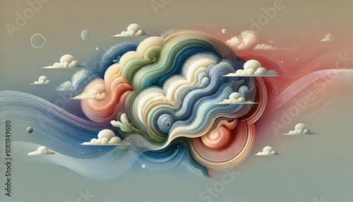Brain image in clouds, memory loss, amnesia or alzheimer concept