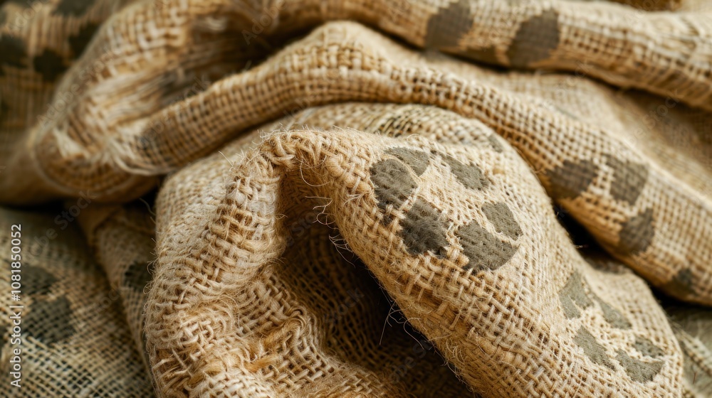 A textile made from recycled cotton fibers, featuring a rough texture and natural beige color with faint, repeating recycling symbols for an organic and eco-friendly look. A textile made from recycled cotton fibers, featuring a rough texture and natural beige color with faint, repeating recycling symbols for an organic and eco-friendly look.