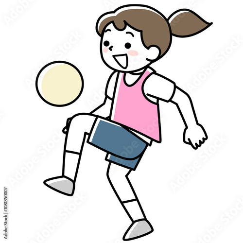 サッカーのリフティングをする女の子