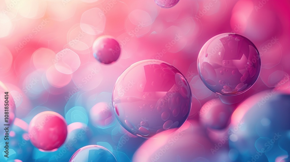 Abstract pink and blue spheres floating in a blurred background. Abstract pink and blue spheres floating in a blurred background.