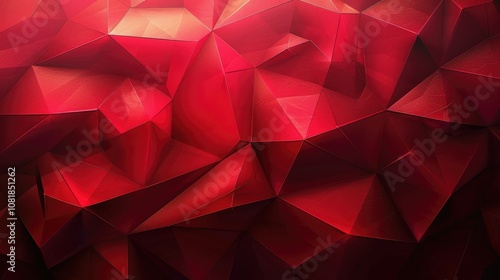 Abstract red polygonal background with a gradient of light to dark shades.