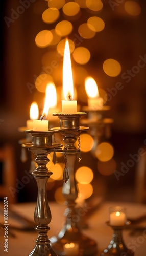 Elegant Candlelit Ambiance: Vintage Silver Holders with Soft Golden Glow