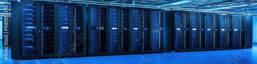 Abstract Marketing Background Featuring a Database with Intricate Networks and Technology, Showcasing Communication and New Productive Forces in a Data Center Server Room, Ideal for AI-Generated Wallp