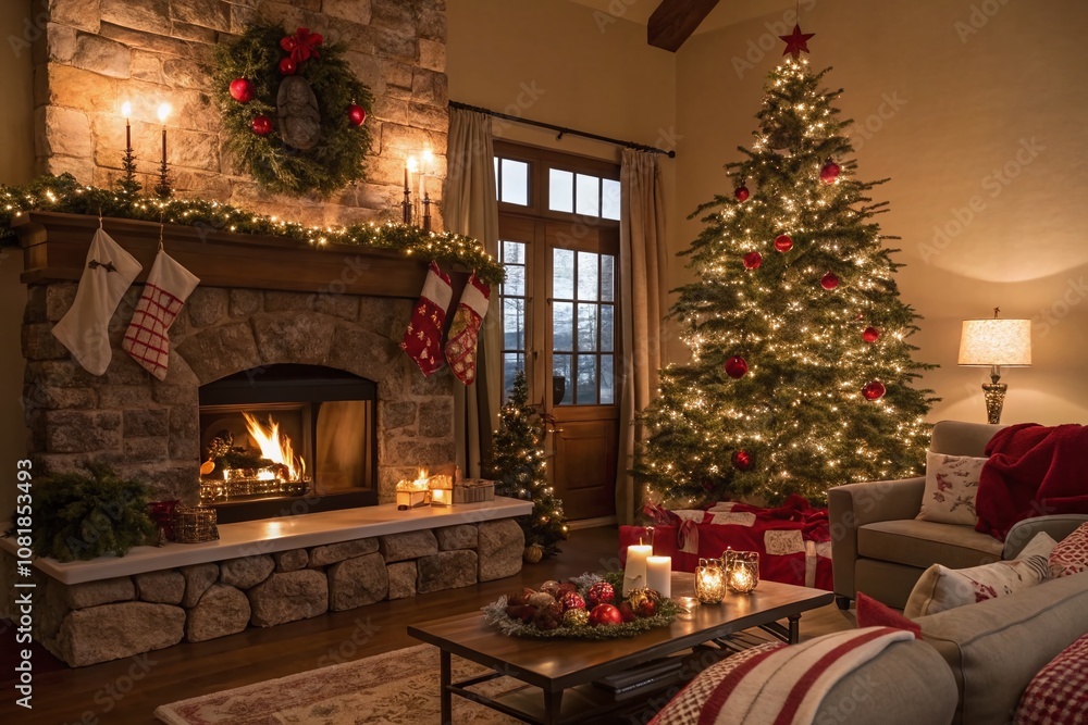 Cozy Christmas Home Decor with Warm Lights, Festive Ornaments, and a Beautifully Decorated Tree for a Heartwarming Holiday Atmosphere Cozy Christmas Home Decor with Warm Lights, Festive Ornaments, and a Beautifully Decorated Tree for a Heartwarming Holiday Atmosphere