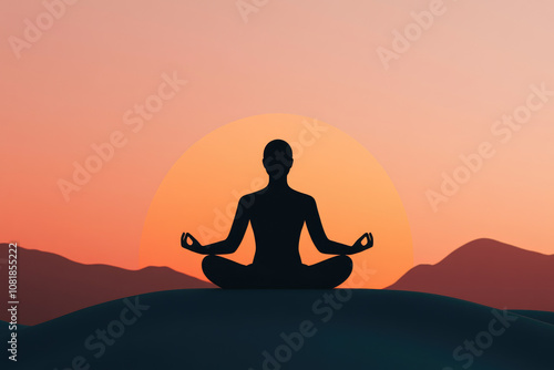 Meditative Serenity at Sunset, a tranquil scene capturing an individual in deep reflection against a vibrant, glowing horizon.