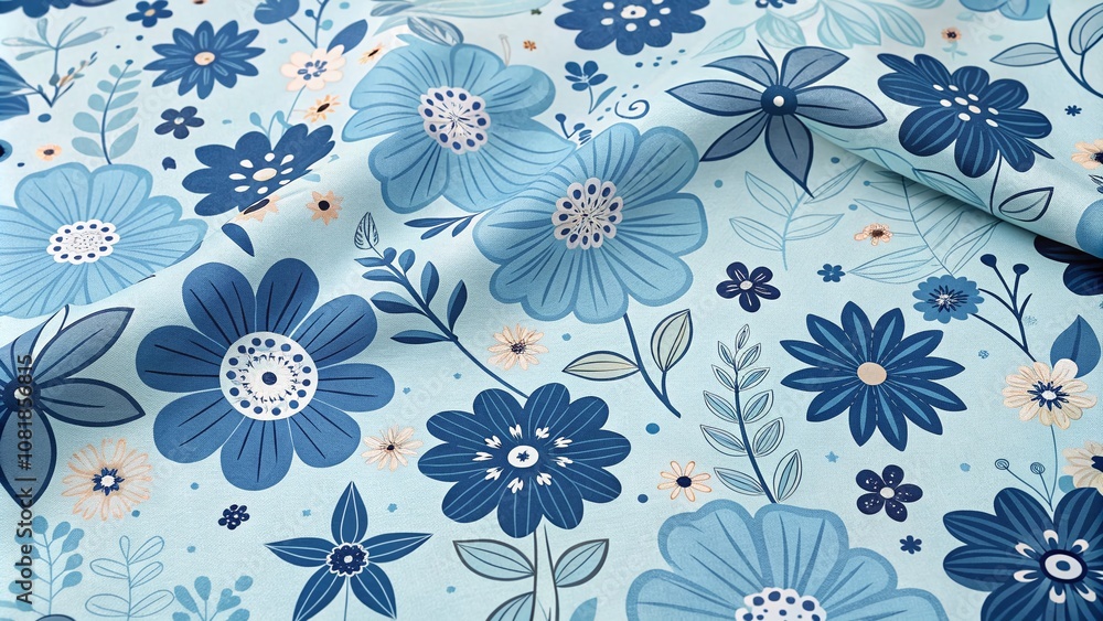 Cute Blue Hand-drawn Floral Pattern for Children's Textiles, Perfect for Fabric Design, Apparel, Nursery Decor, and Craft Projects Cute Blue Hand-drawn Floral Pattern for Children's Textiles, Perfect for Fabric Design, Apparel, Nursery Decor, and Craft Projects