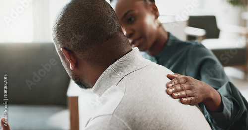 Cuadro en lienzo Black man, stress and empathy with therapist for therapy session or mental health at appointment