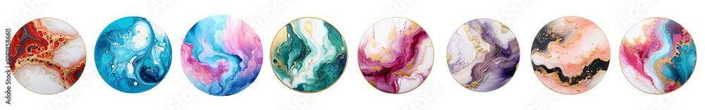 Set of decorative fluid art circle backgrounds. Set of decorative fluid art circle backgrounds.