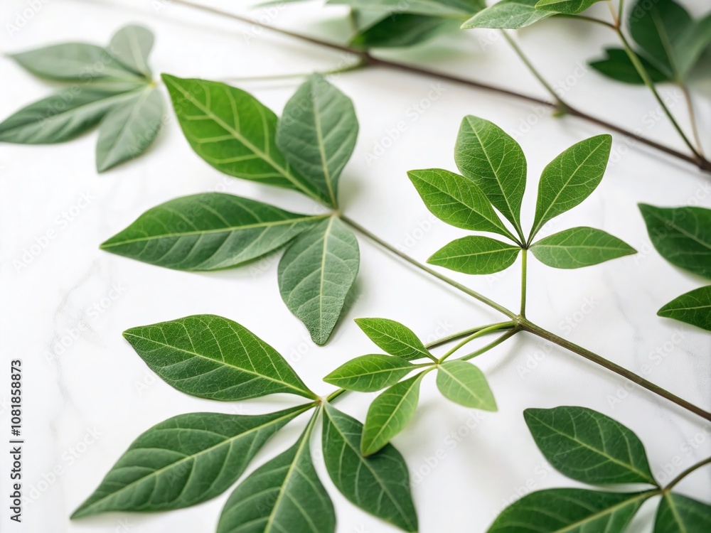 Delicate Botanical Illustrations of Green Leaves on a Clean White Background for Fashion Photography, Capturing Nature's Elegance in Modern Design Aesthetics Delicate Botanical Illustrations of Green Leaves on a Clean White Background for Fashion Photography, Capturing Nature's Elegance in Modern Design Aesthetics