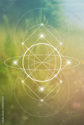 Sacred geometry vector illustration. Esoteric Energy Elements in Futuristic Design related to Tarot, Alchemy and Astrology. Golden ratio and Fibonacci row inspired design.