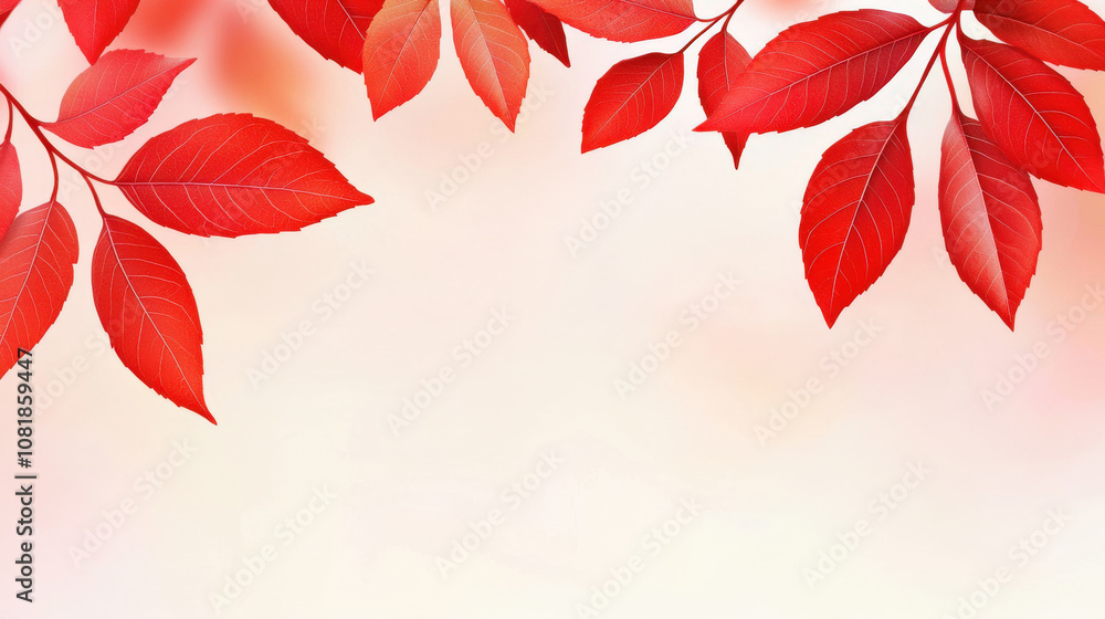 Vibrant red leaves create stunning autumn background against soft pastel backdrop, evoking sense of warmth and tranquility Vibrant red leaves create stunning autumn background against soft pastel backdrop, evoking sense of warmth and tranquility